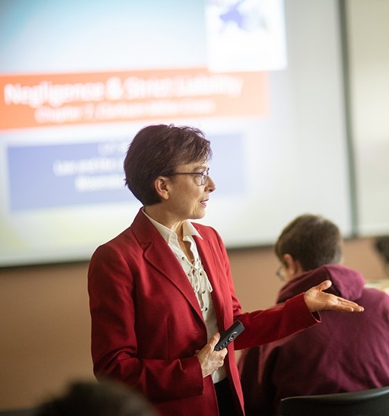 Legal studies professor leads a lecture on negligence and strict liability